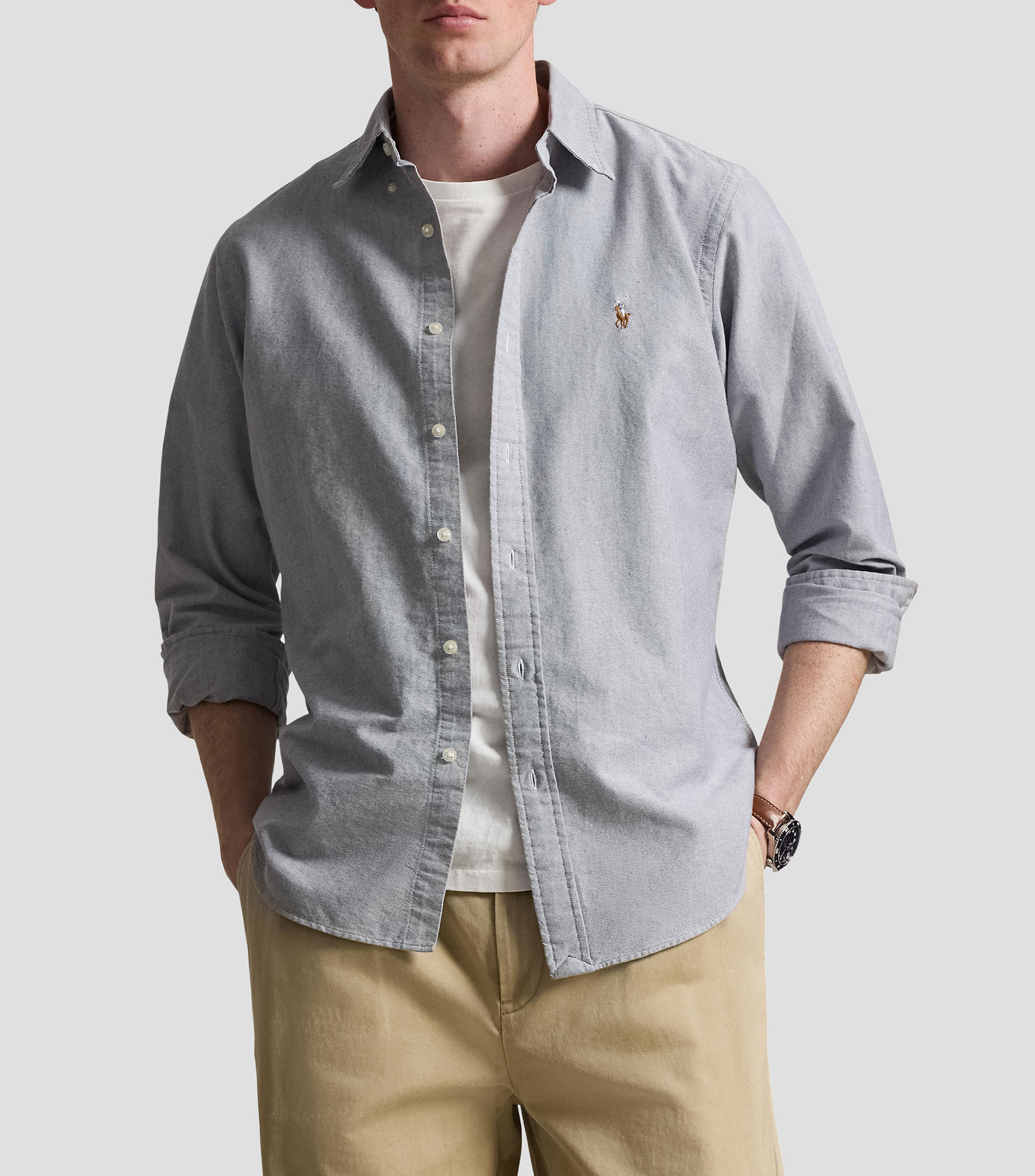 Camisa jaspeada manga larga Hombre
